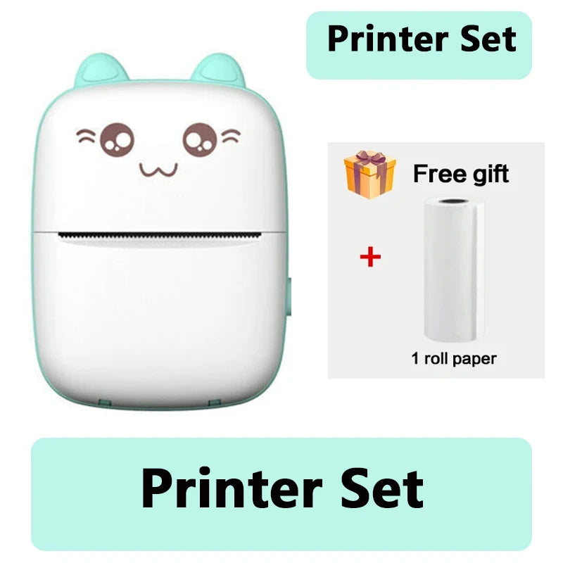 58mm Mini Portable Thermal Printer Cat Shapes Lightweight Wireless Photo Label Memo Wrong Question Printing USB Cable Printer