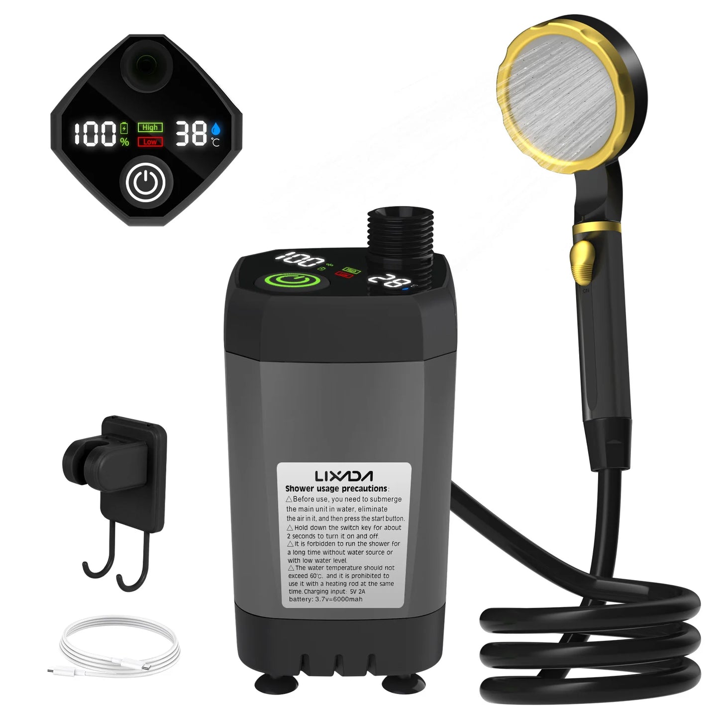 Portable Camping Shower Pump with Digital Display
