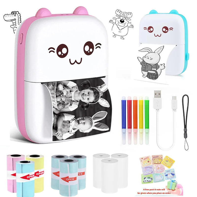 Mini Portable Thermal Printer - Cute Cat Design