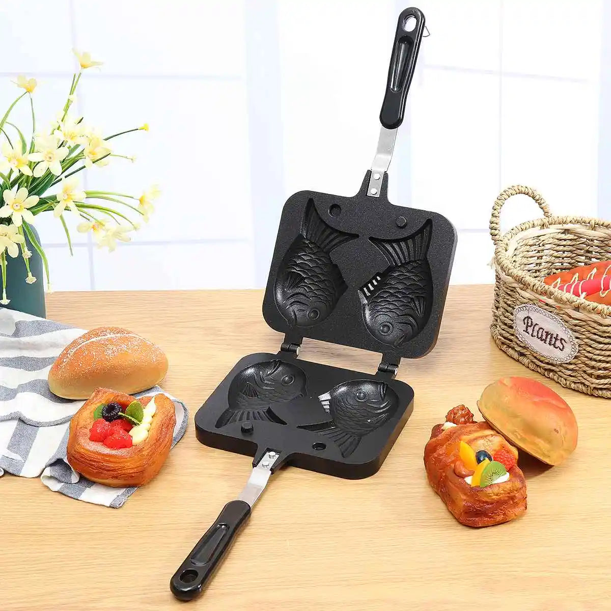 Double Fish Shaped Taiyaki Waffle Maker Pan