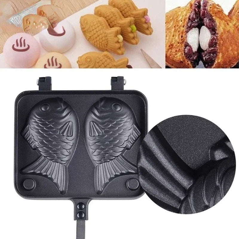 Double Fish Shaped Taiyaki Waffle Maker Pan