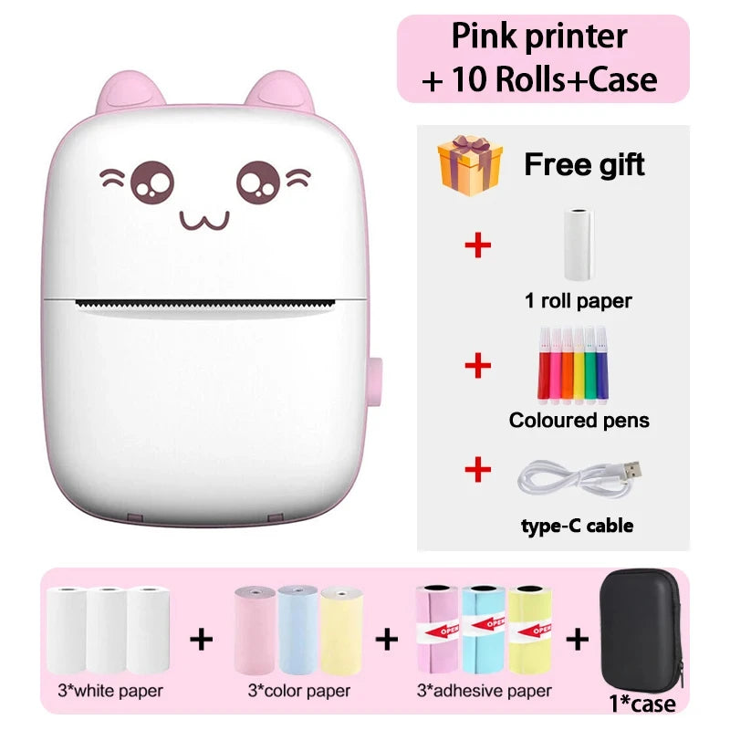 Mini Portable Thermal Printer - Cute Cat Design
