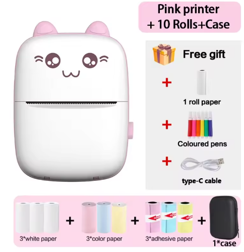 Mini Portable Thermal Printer - Cute Cat Design