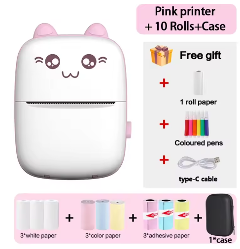 Mini Portable Thermal Printer - Cute Cat Design