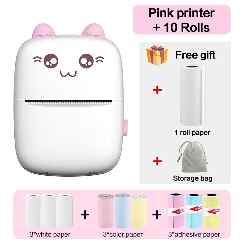 Mini Portable Thermal Printer - Cute Cat Design