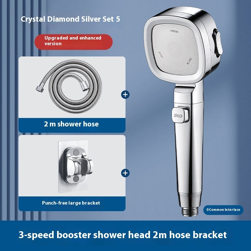 Handheld Square Shower Head - 3-Speed Filtered High-Pressure Nozzle