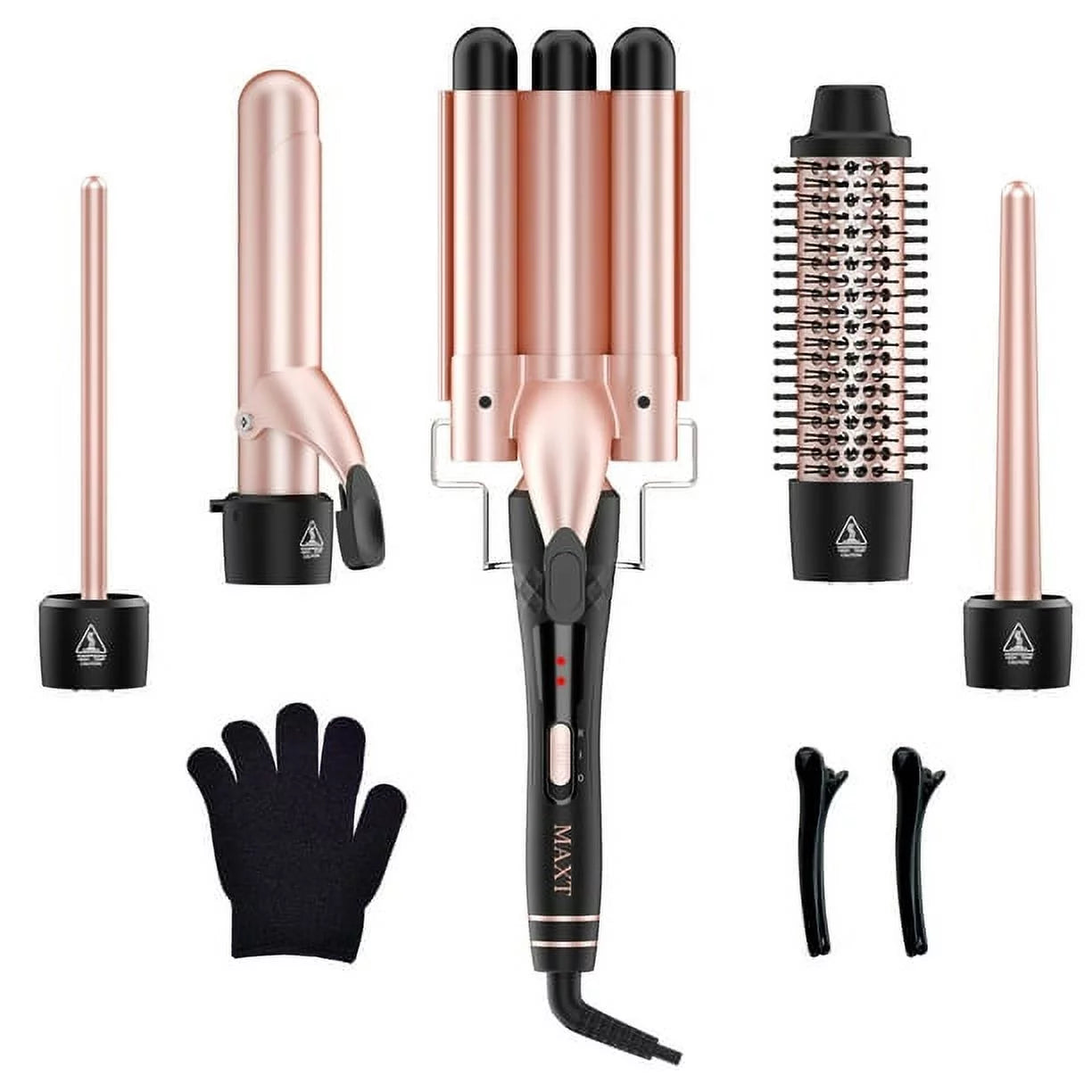 Curling Iron Set,  5 in 1 Curling Wand Set Interchangeable Triple Barrel Curling Iron and Curling Brush Ceramic Barrel Wand Curling Iron(0.35-1.25)