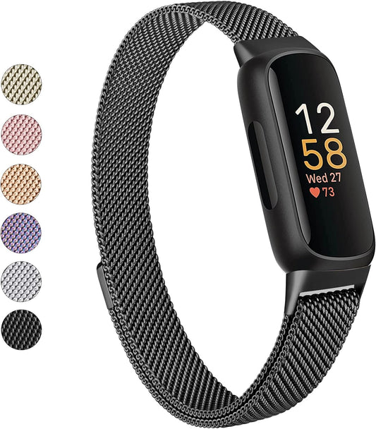 for Fitbit Inspire 3 Bands Women Men, Stainless Steel Metal Mesh Loop Adjustable Magnetic Wristband Replacement Straps Compatible with Fitbit Inspire 3 Fitness Tracker