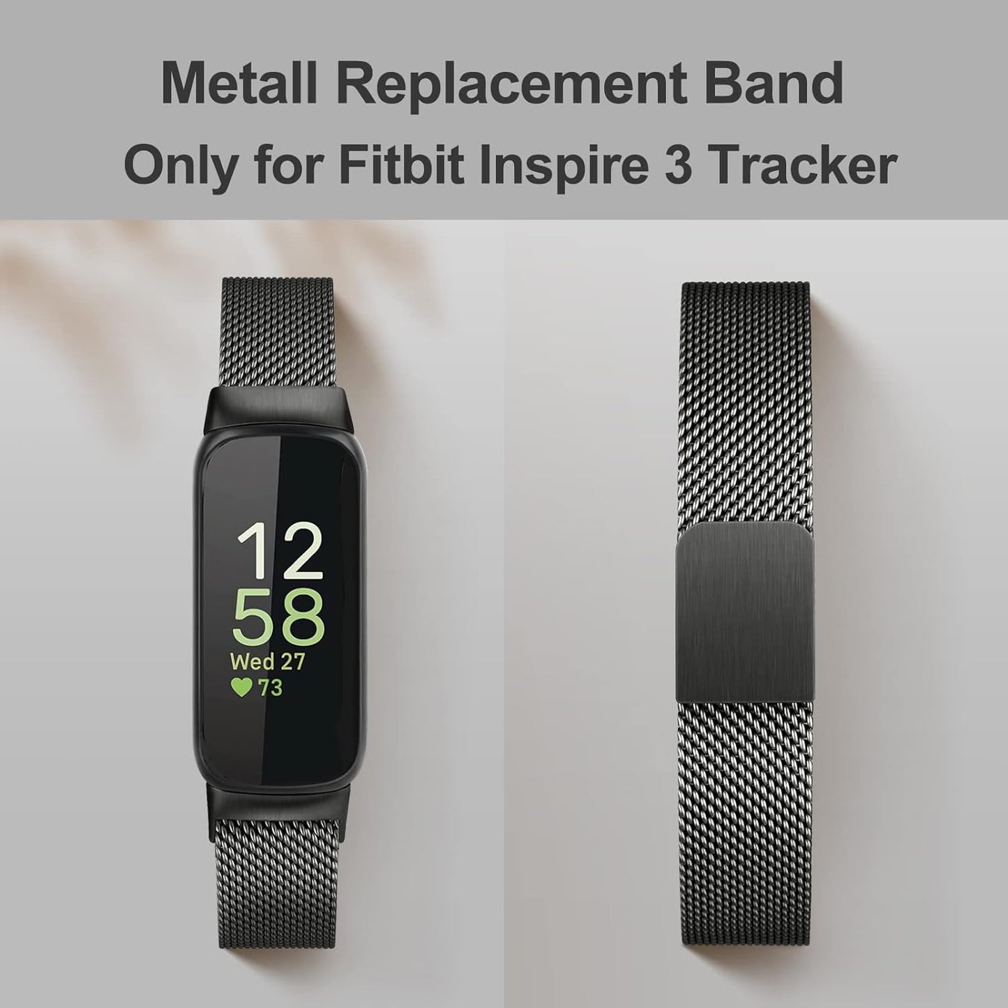 for Fitbit Inspire 3 Bands Women Men, Stainless Steel Metal Mesh Loop Adjustable Magnetic Wristband Replacement Straps Compatible with Fitbit Inspire 3 Fitness Tracker