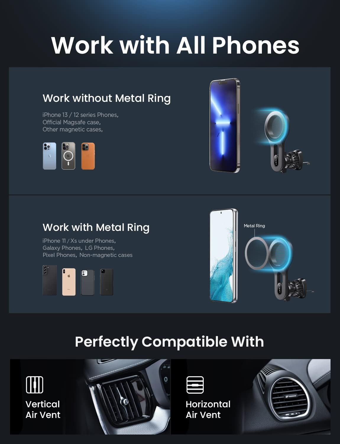 for Magsafe Car Mount Magnetic Car Phone Mount, Air Vent Phone Holder Car [Super Strong Magnets] Hands Free Cell Phone Holder 17X Strong Clip Car Accessories Fit Iphone 16 15 14 13 Pro plus Max