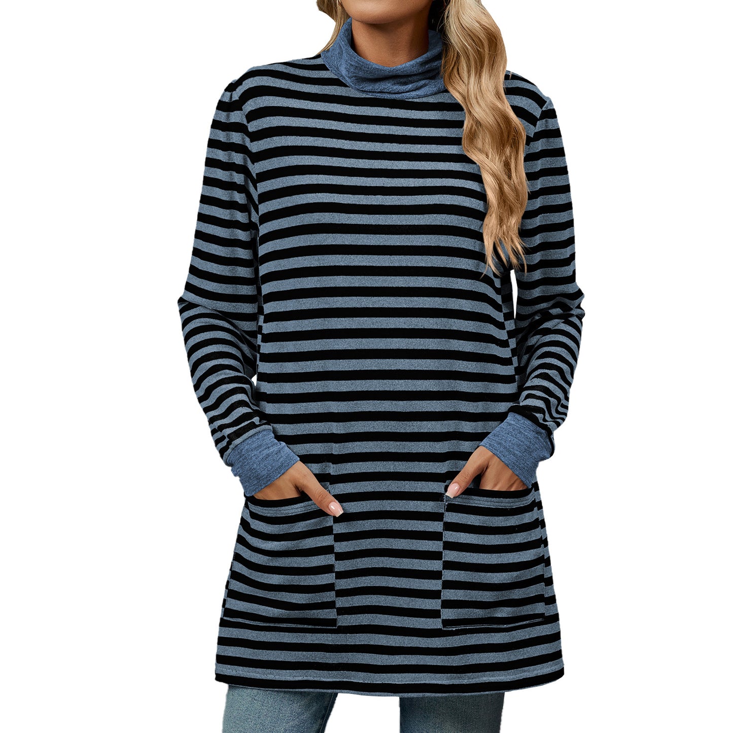 Women's Fashion Striped Long Sleeve Sweatshirt – Loose Pullover with Pocket