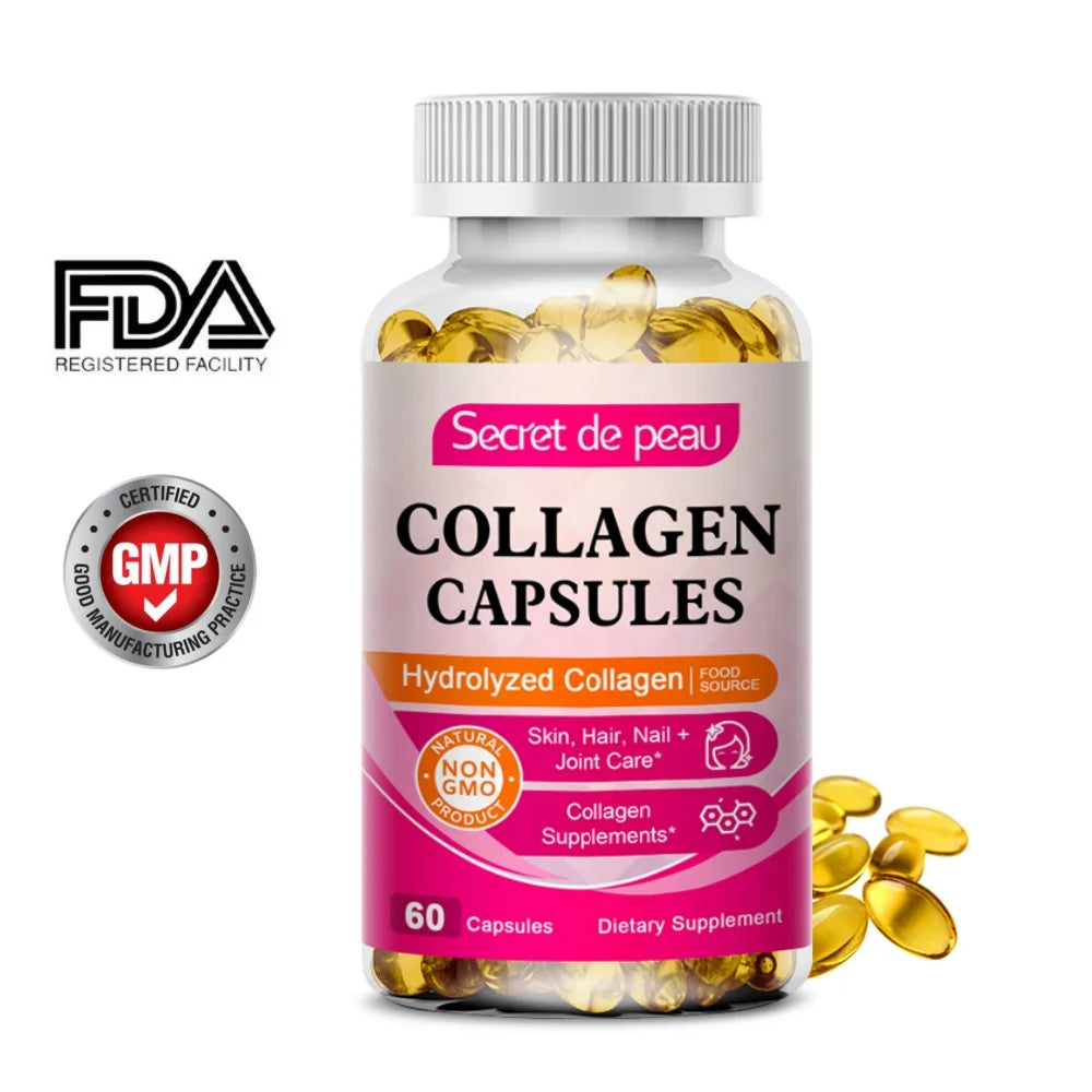 Collagen Capsules - Collagen Pills, 60 Count, for Skin, Hair, Nails & Joints, Collagen Supplements for Women & Men, Non-Gmo