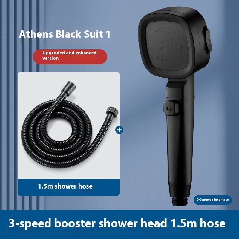 Handheld Square Shower Head - 3-Speed Filtered High-Pressure Nozzle