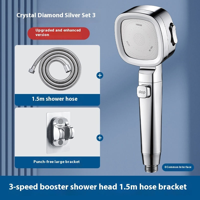 Handheld Square Shower Head - 3-Speed Filtered High-Pressure Nozzle