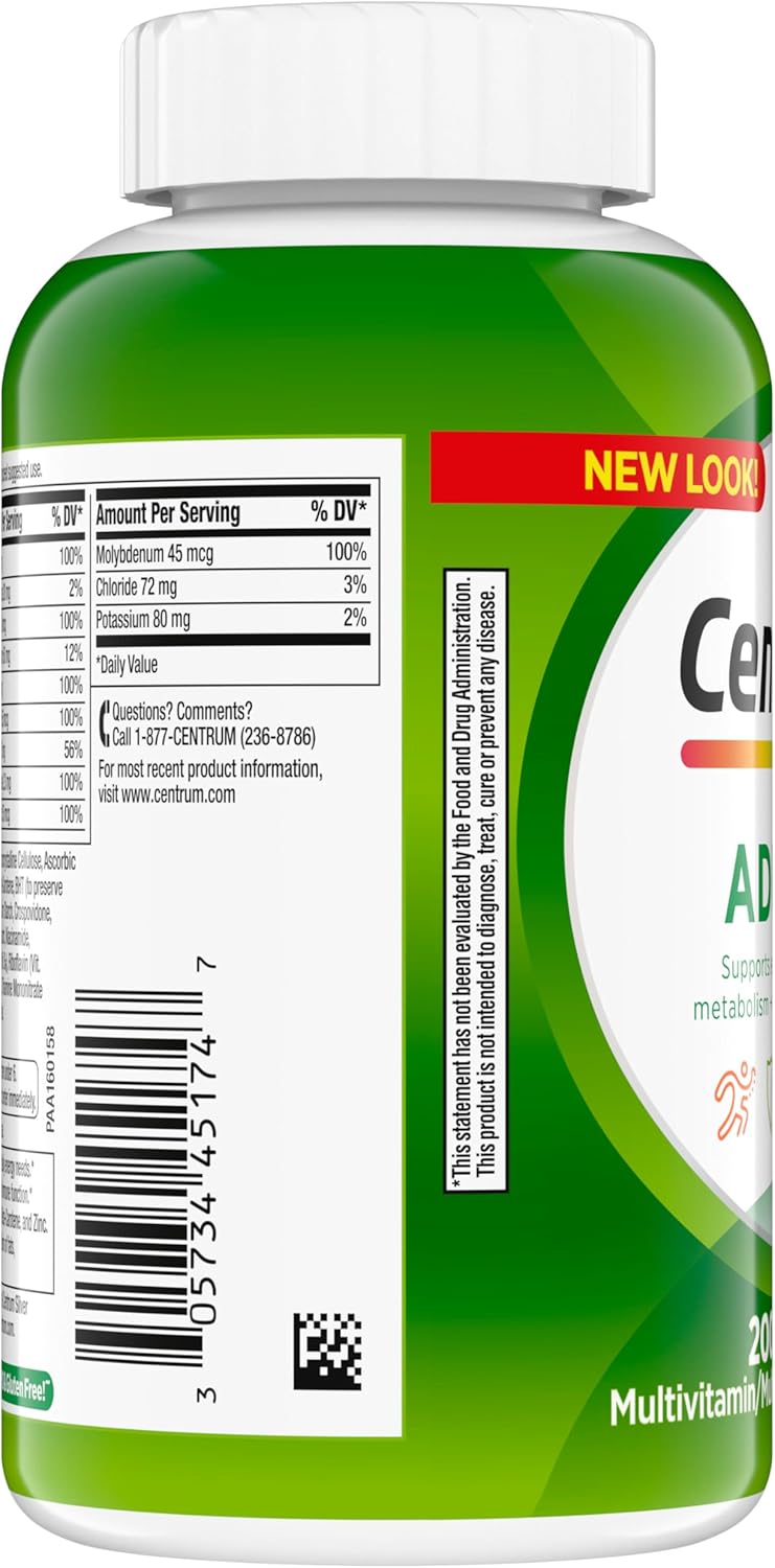 Adult Multivitamin/Multimineral Supplement with Antioxidants, Zinc, Vitamin D3 and B Vitamins, Gluten Free, Non-Gmo Ingredients - 200 Count