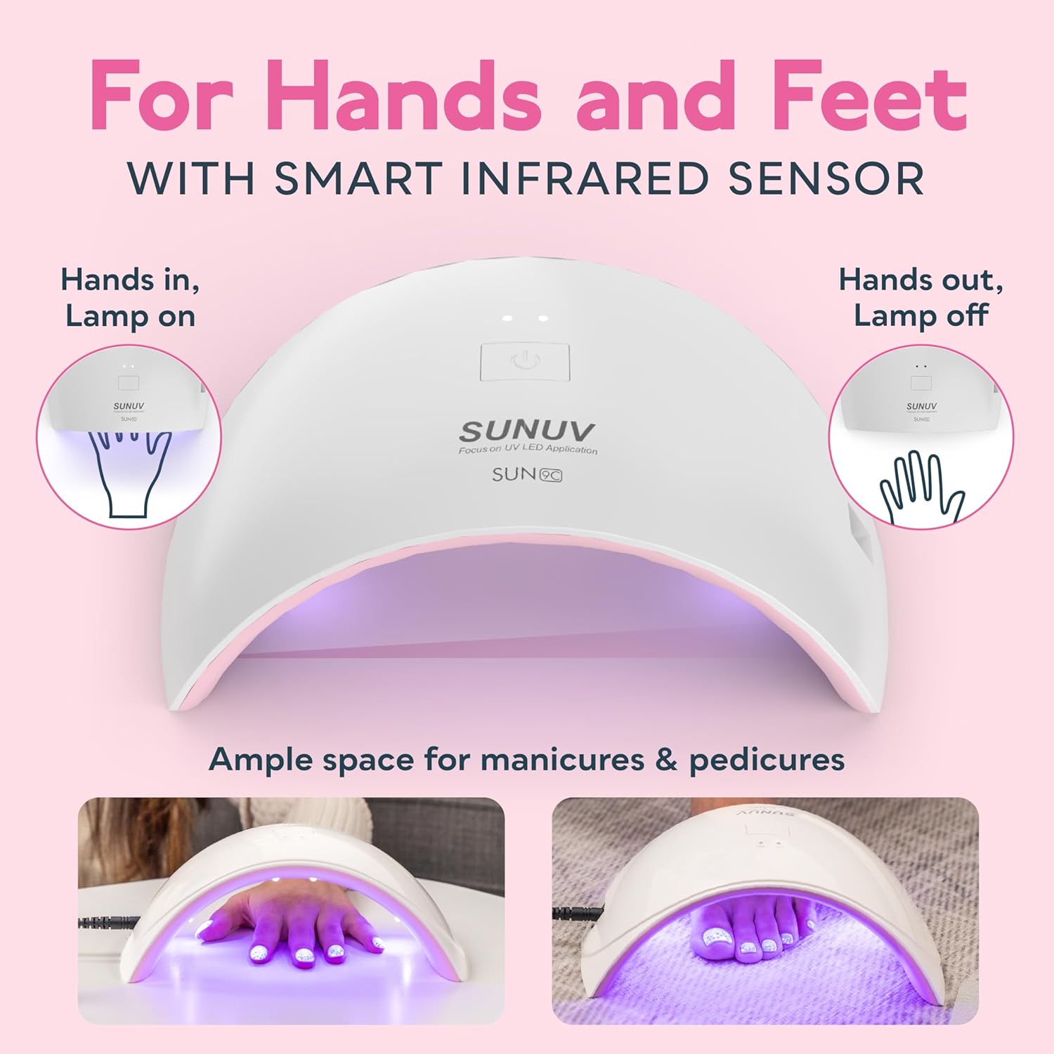 UV Nail Lamp, Nail Dryer for Gel Nail Polish UV Light for Gel Nails with Sensor 2 Timers SUN9C Pink Gift for Women Girls