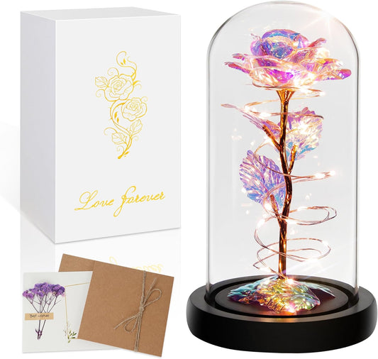 Birthday Gifts for Women,Flowers for Delivery Prime,Colorful Rainbow Light up Rose in a Glass Dome,Christmas Rose Gifts for Her Mom Women Wife Girl Grandma on Christmas Anniversary Valentines