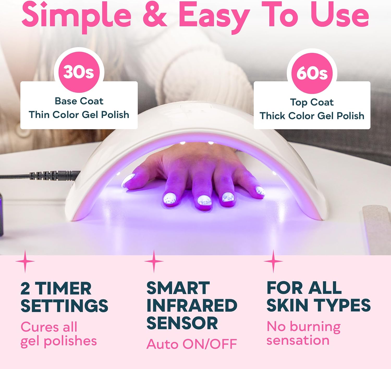 UV Nail Lamp, Nail Dryer for Gel Nail Polish UV Light for Gel Nails with Sensor 2 Timers SUN9C Pink Gift for Women Girls