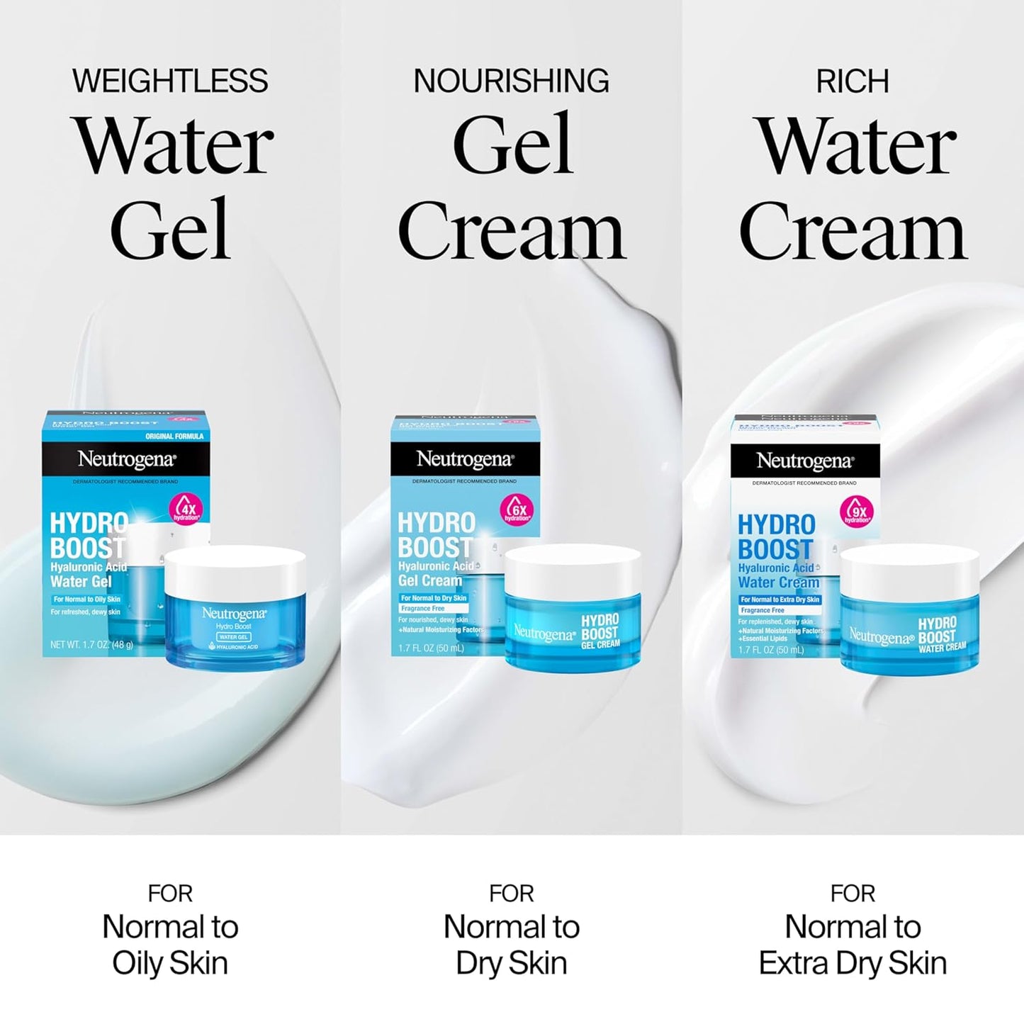 Hydro Boost Water Gel, 24 Hr Hydration for Normal/Oily Skin, Signature Fragrance, Face Moisturizer with Hyaluronic Acid, Skin Care for Juicy, Deeply Hydrated Skin, 1.7 Oz