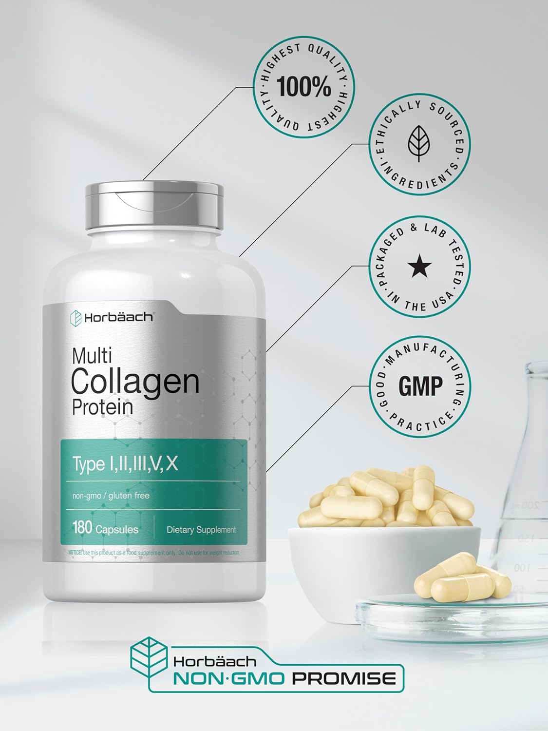 Multi Collagen Protein 2000 Mg | 180 Capsules | Hydrolyzed Collagen Type I, II, III, V, X | Keto & Paleo Friendly, Non-Gmo, Gluten Free Supplement