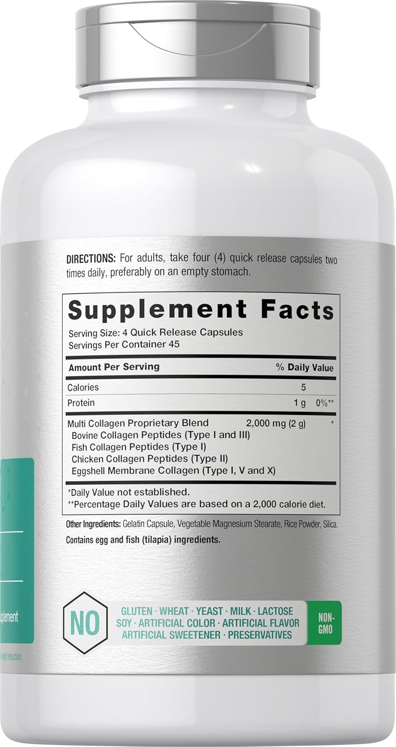 Multi Collagen Protein 2000 Mg | 180 Capsules | Hydrolyzed Collagen Type I, II, III, V, X | Keto & Paleo Friendly, Non-Gmo, Gluten Free Supplement