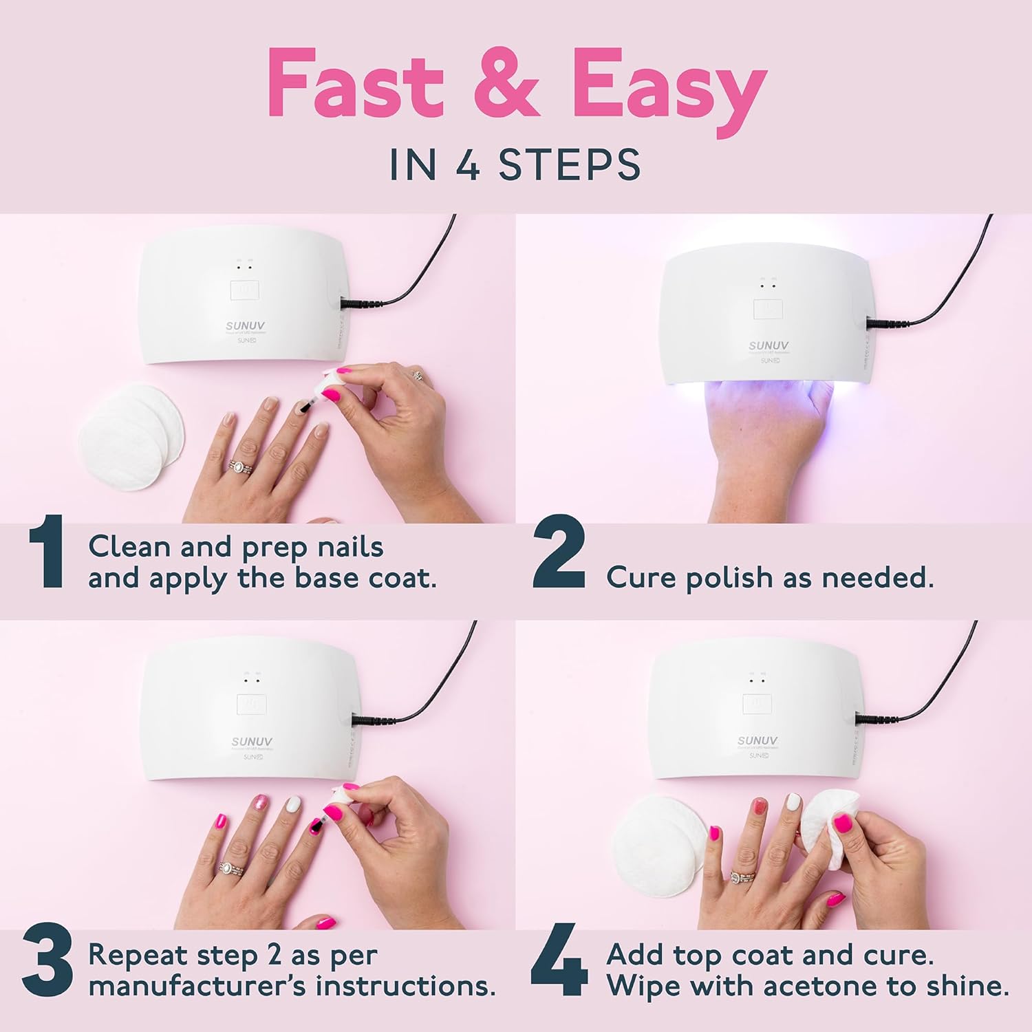 UV Nail Lamp, Nail Dryer for Gel Nail Polish UV Light for Gel Nails with Sensor 2 Timers SUN9C Pink Gift for Women Girls