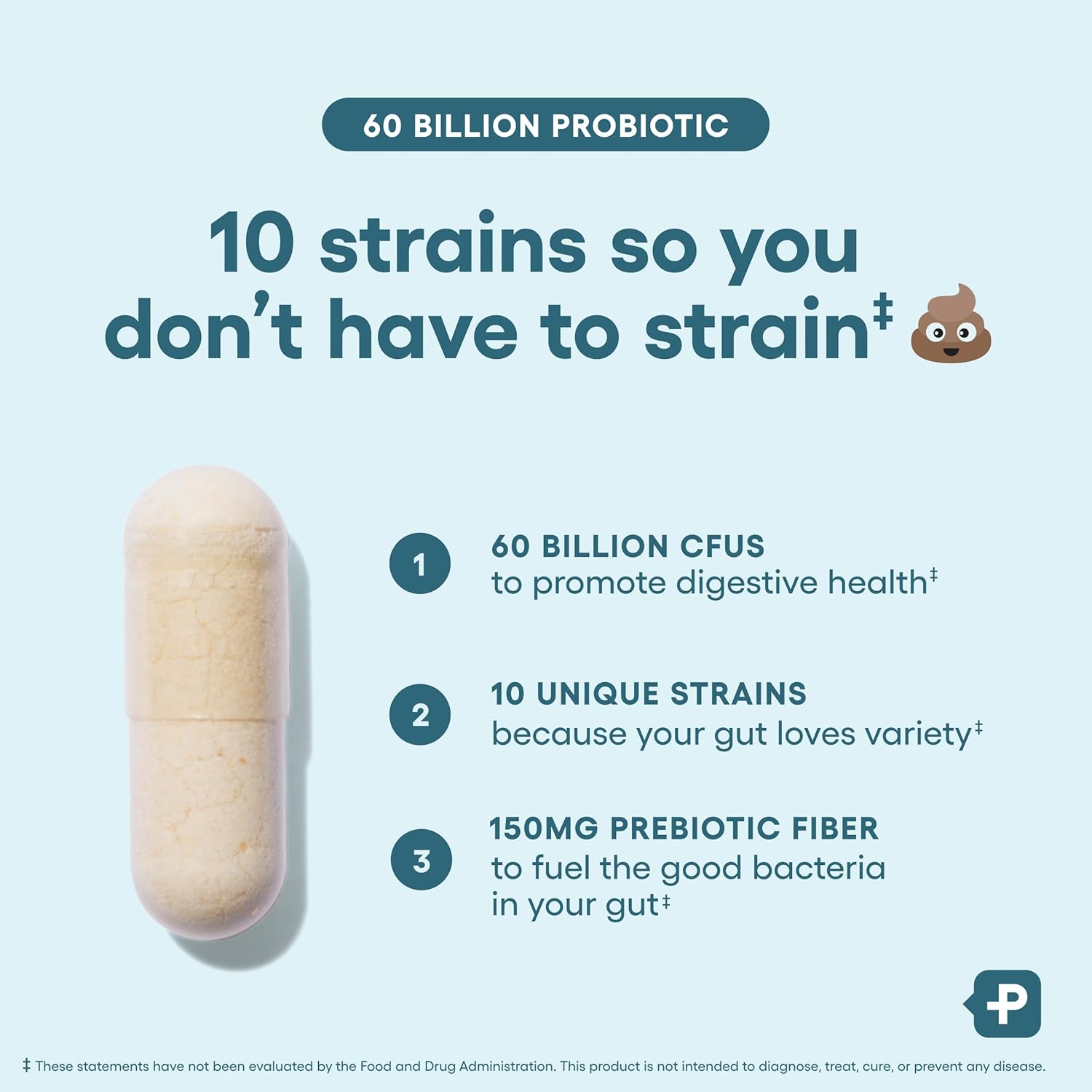 Probiotics 60 Billion CFU - 10 Strains + Organic Prebiotics - Immune, Digestive & Gut Health - Supports Occasional Constipation, Diarrhea, Gas & Bloating - for Women & Men - 60Ct