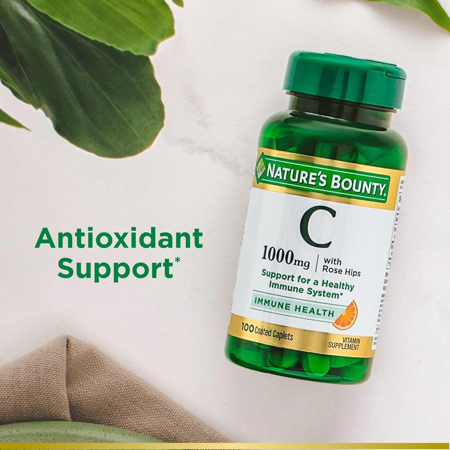 Vitamin C + Rose HIPS, Immune Support, 1000Mg, Coated Caplets, 100 Ct