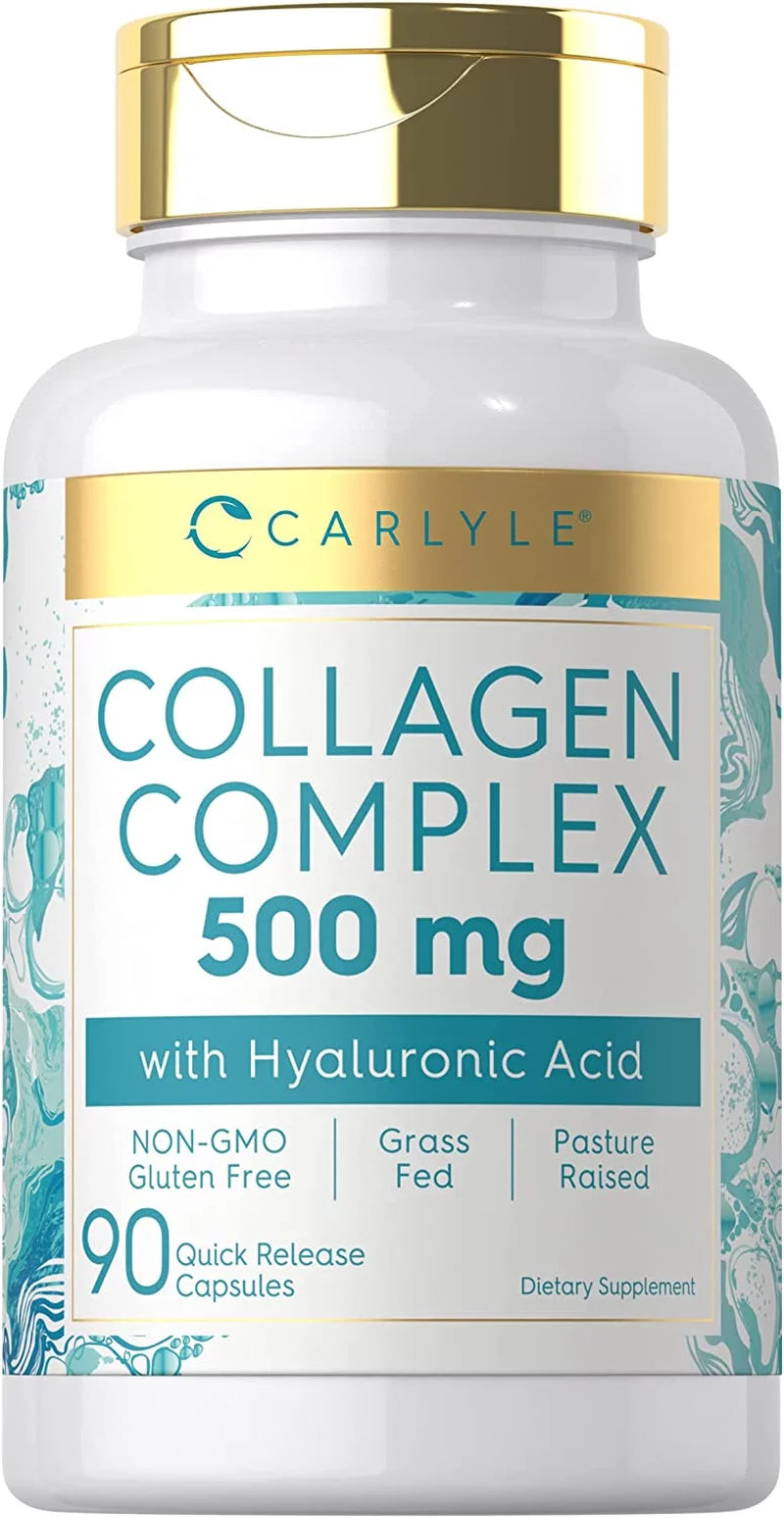 Collagen with Hyaluronic Acid 500Mg | 90 Capsules | Hydrolyzed Collagen Supplement | Non-Gmo, Gluten Free | by