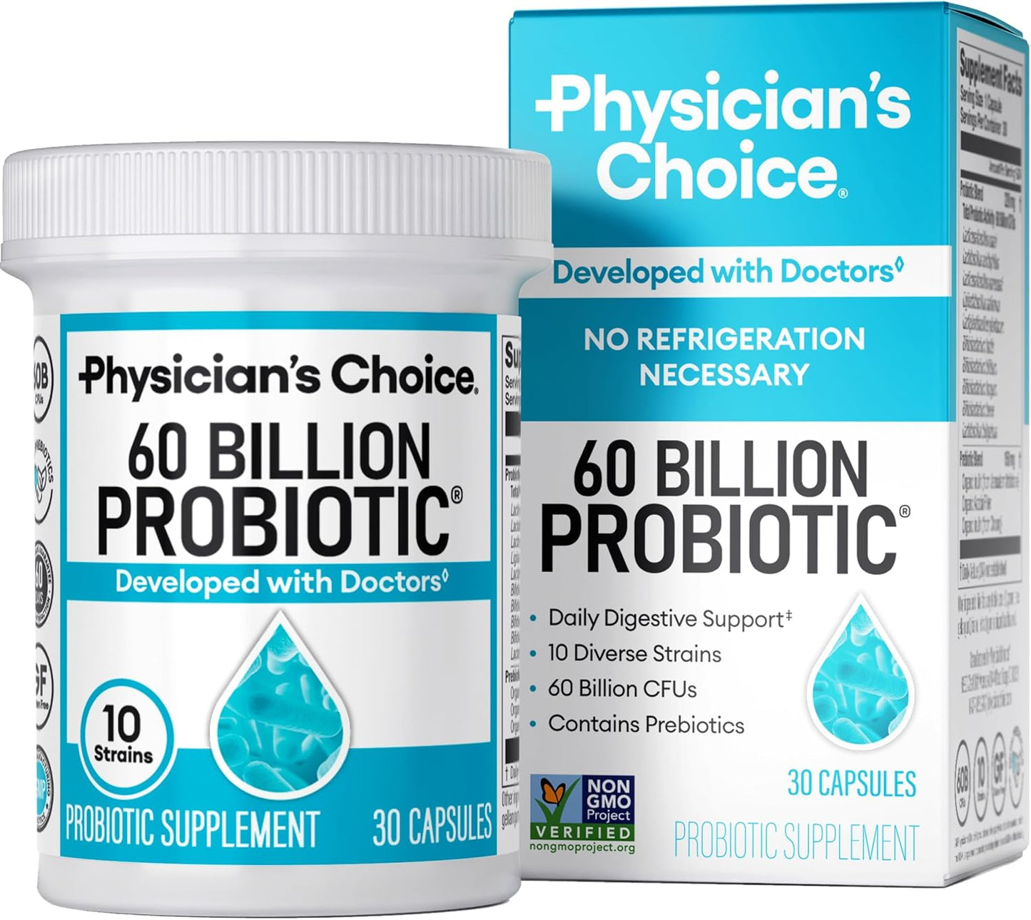 Probiotics 60 Billion CFU - 10 Strains + Organic Prebiotics - Immune, Digestive & Gut Health - Supports Occasional Constipation, Diarrhea, Gas & Bloating - for Women & Men - 60Ct