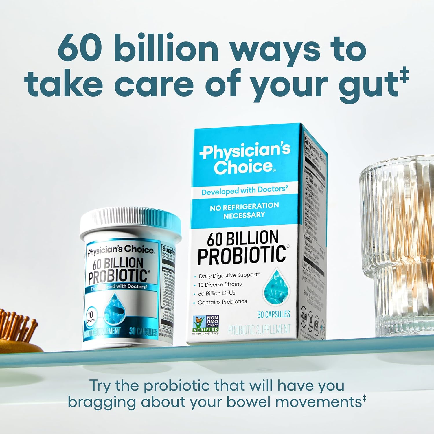Probiotics 60 Billion CFU - 10 Strains + Organic Prebiotics - Immune, Digestive & Gut Health - Supports Occasional Constipation, Diarrhea, Gas & Bloating - for Women & Men - 60Ct