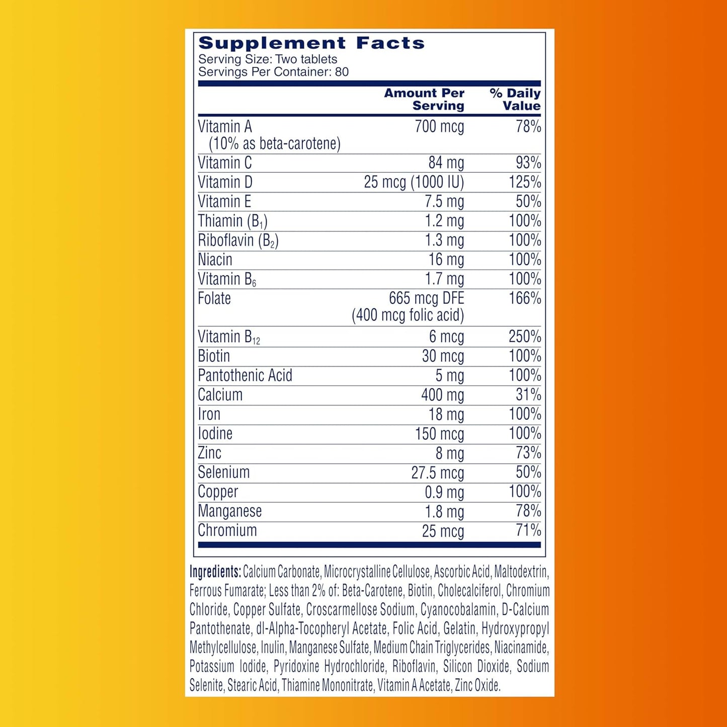 Women’S Petites Multivitamin,Supplement with Vitamin A, C, D, E and Zinc for Immune Health Support, B Vitamins, Biotin, Folate (As Folic Acid) & More,Tablet, 160 Count