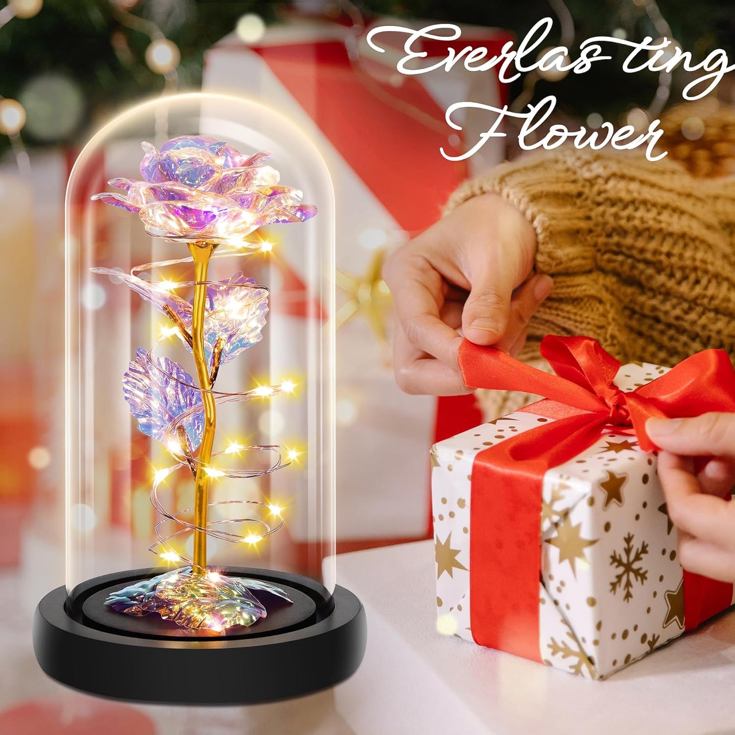 Birthday Gifts for Women,Flowers for Delivery Prime,Colorful Rainbow Light up Rose in a Glass Dome,Christmas Rose Gifts for Her Mom Women Wife Girl Grandma on Christmas Anniversary Valentines