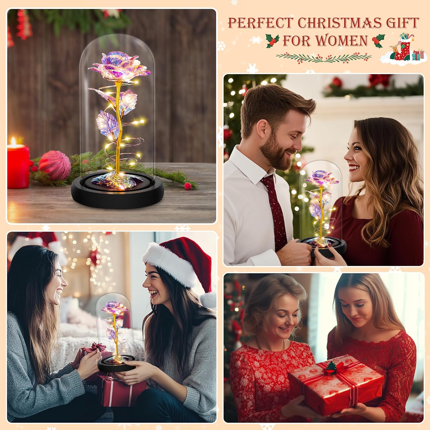Birthday Gifts for Women,Flowers for Delivery Prime,Colorful Rainbow Light up Rose in a Glass Dome,Christmas Rose Gifts for Her Mom Women Wife Girl Grandma on Christmas Anniversary Valentines