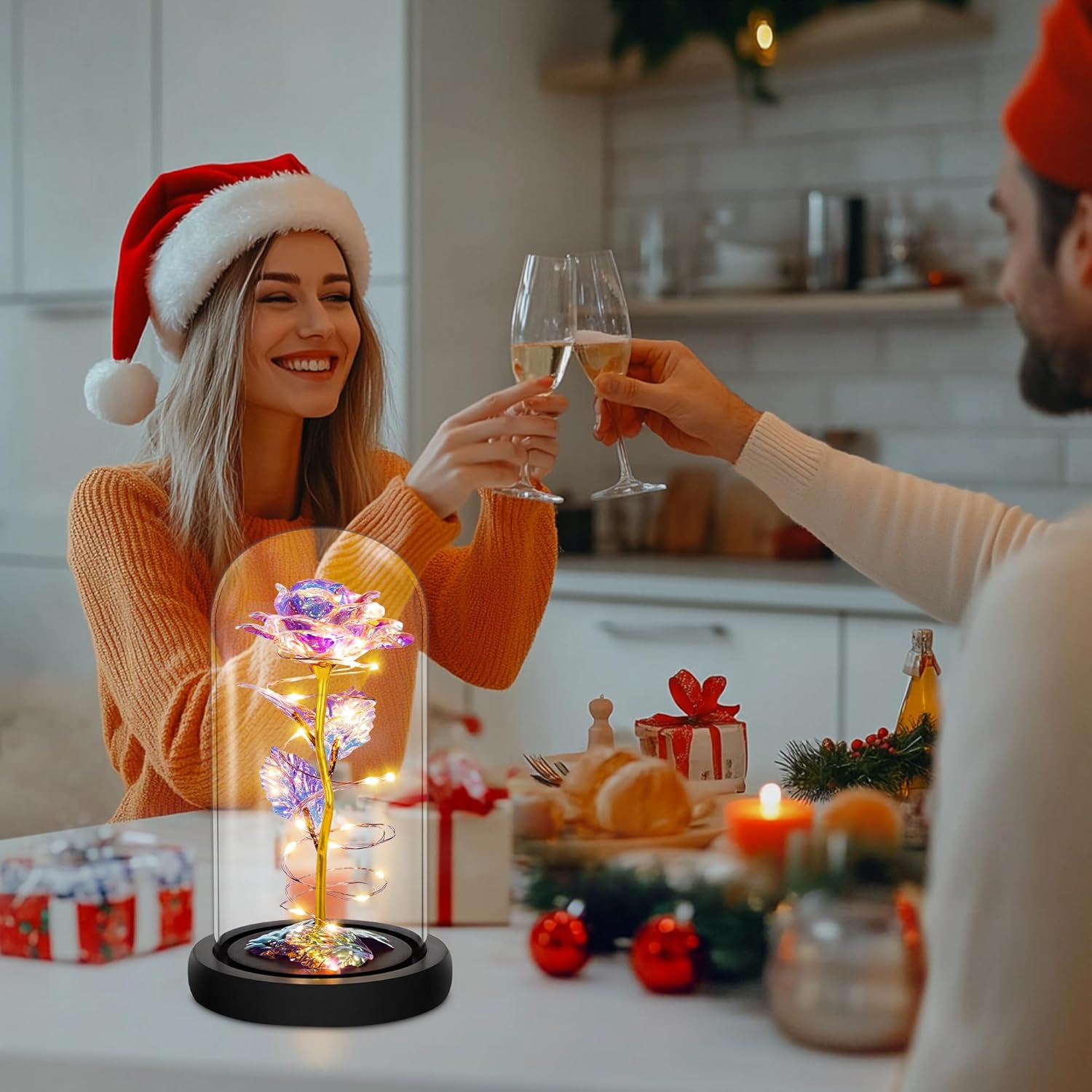 Birthday Gifts for Women,Flowers for Delivery Prime,Colorful Rainbow Light up Rose in a Glass Dome,Christmas Rose Gifts for Her Mom Women Wife Girl Grandma on Christmas Anniversary Valentines