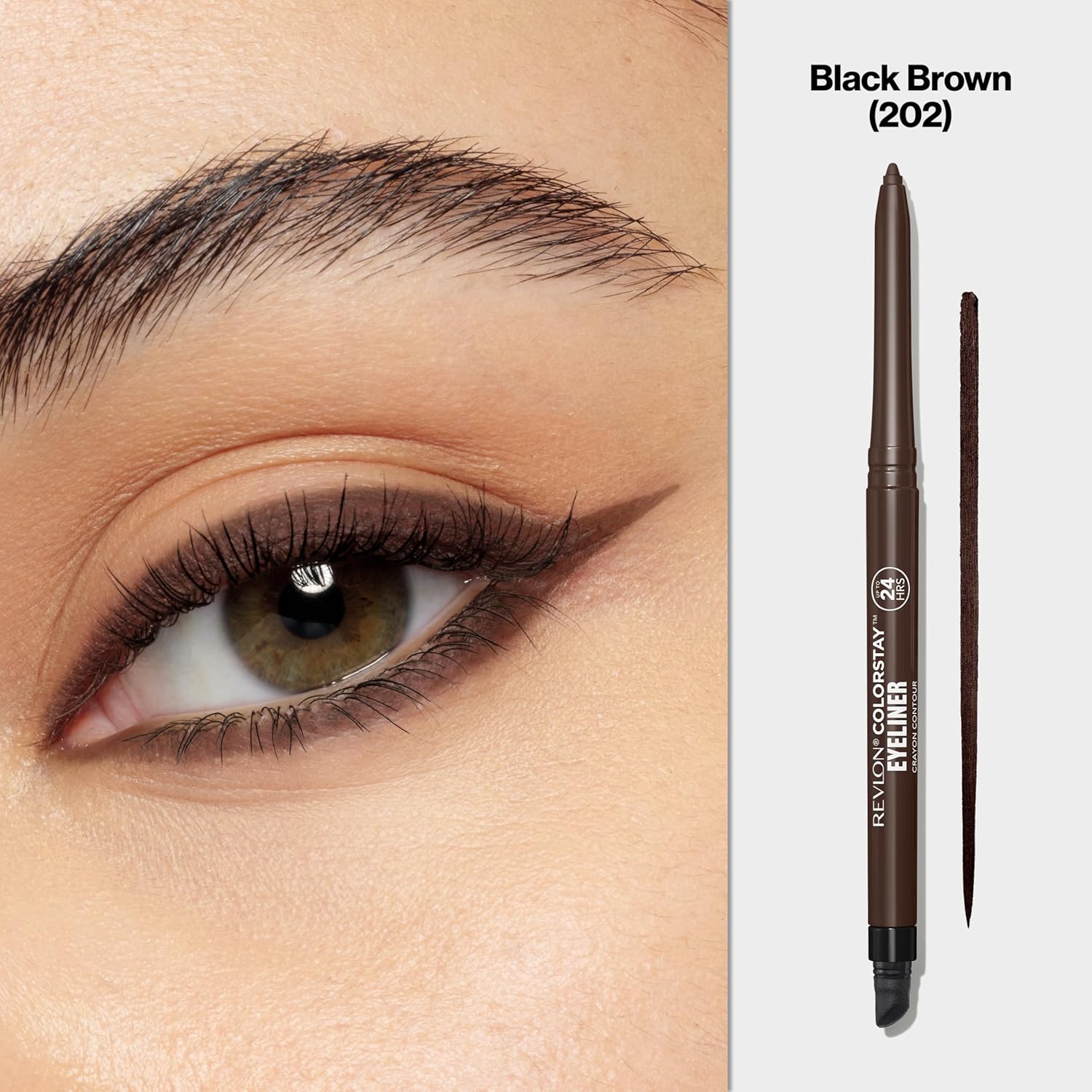 Colorstay Pencil Waterproof Eyeliner, Smudge-Proof, Eye Makeup with Built-In Sharpener, 202 Black Brown, 0.01 Oz