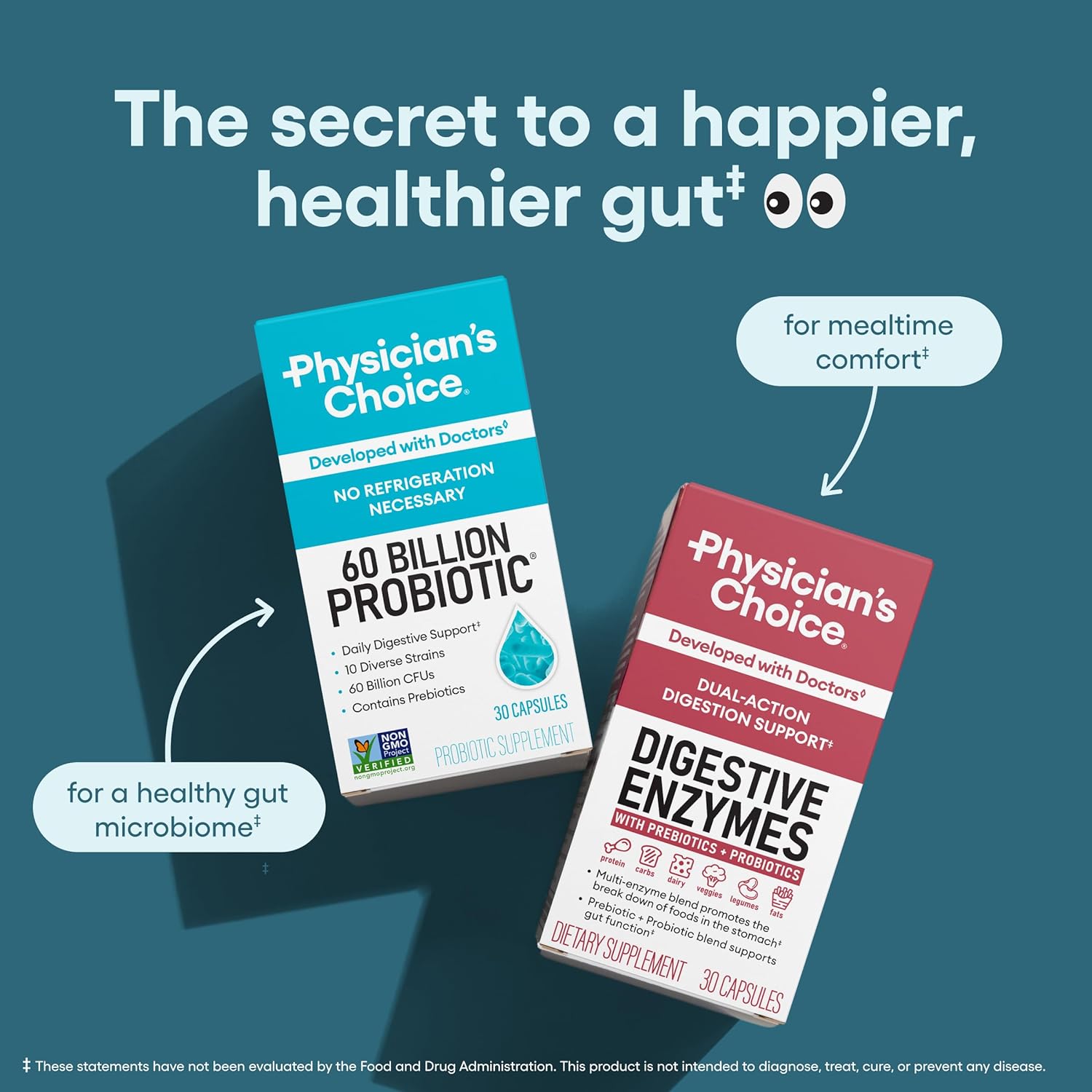 Probiotics 60 Billion CFU - 10 Strains + Organic Prebiotics - Immune, Digestive & Gut Health - Supports Occasional Constipation, Diarrhea, Gas & Bloating - for Women & Men - 60Ct
