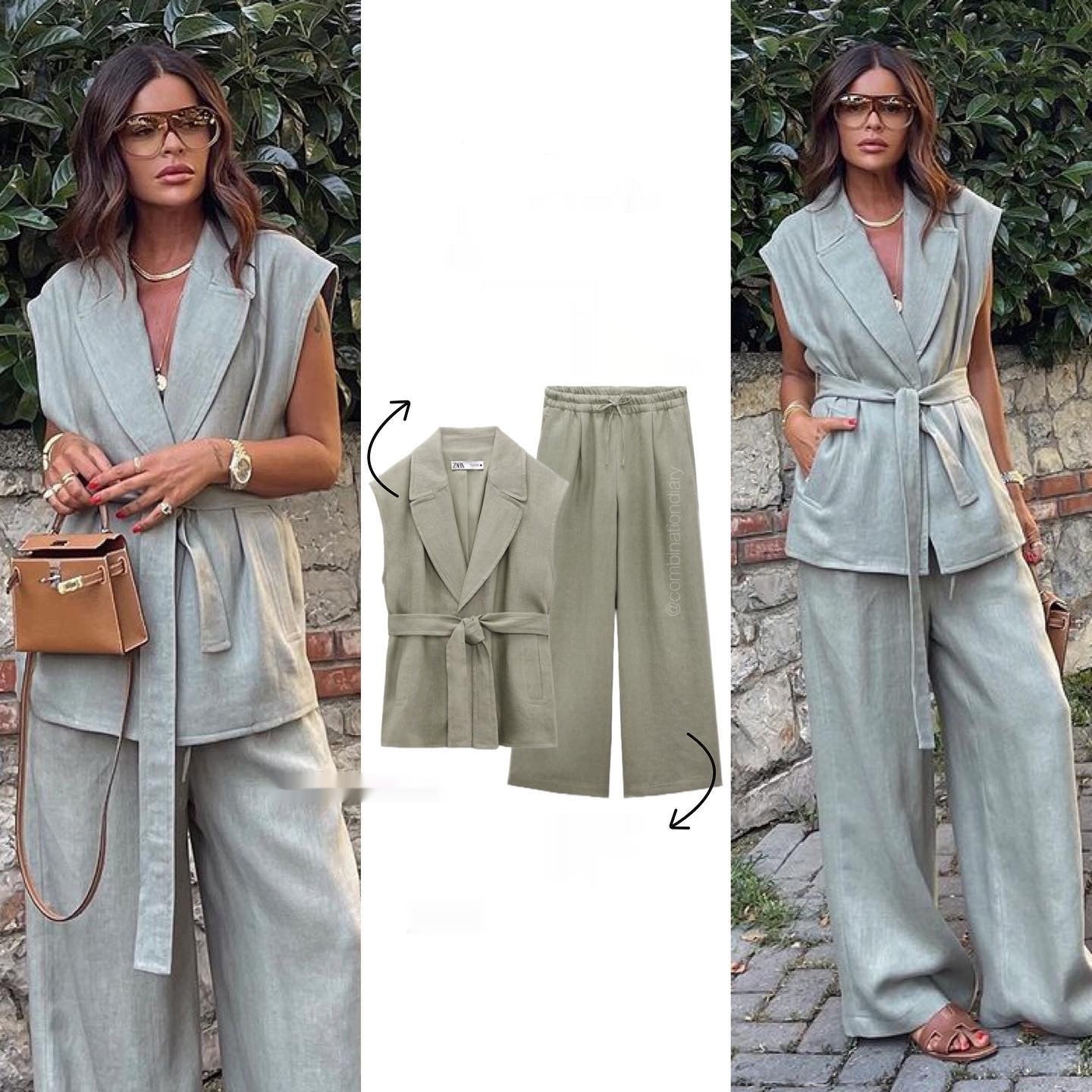 Women's Linen Vest Suit with Belt – Stylish Casual Outfit