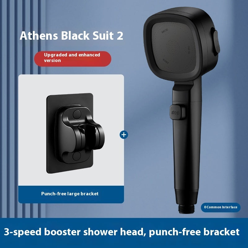 Handheld Square Shower Head - 3-Speed Filtered High-Pressure Nozzle