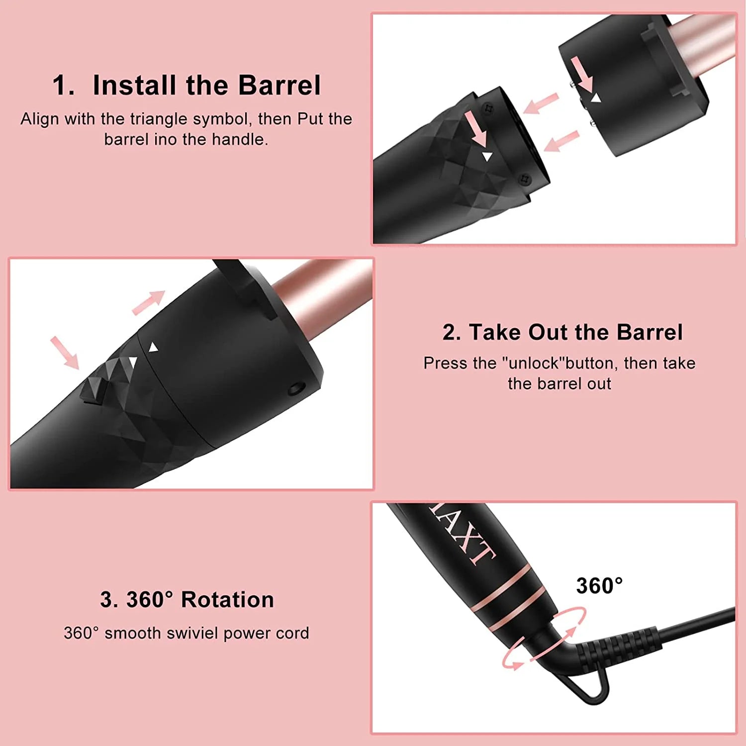 Curling Iron Set,  5 in 1 Curling Wand Set Interchangeable Triple Barrel Curling Iron and Curling Brush Ceramic Barrel Wand Curling Iron(0.35-1.25)