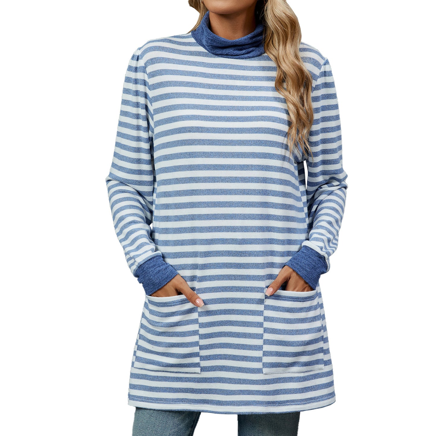 Women's Fashion Striped Long Sleeve Sweatshirt – Loose Pullover with Pocket