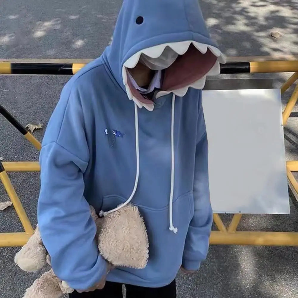 Kawaii Shark Patchwork Hoodie - Unisex Casual Pullover