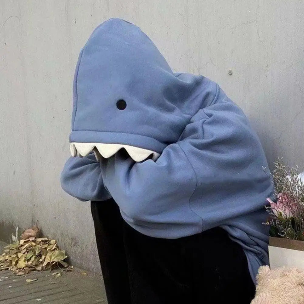 Kawaii Shark Patchwork Hoodie - Unisex Casual Pullover