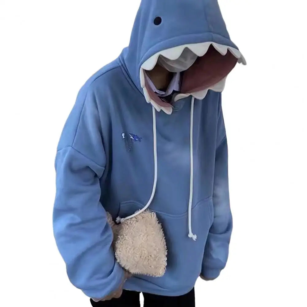 Kawaii Shark Patchwork Hoodie - Unisex Casual Pullover