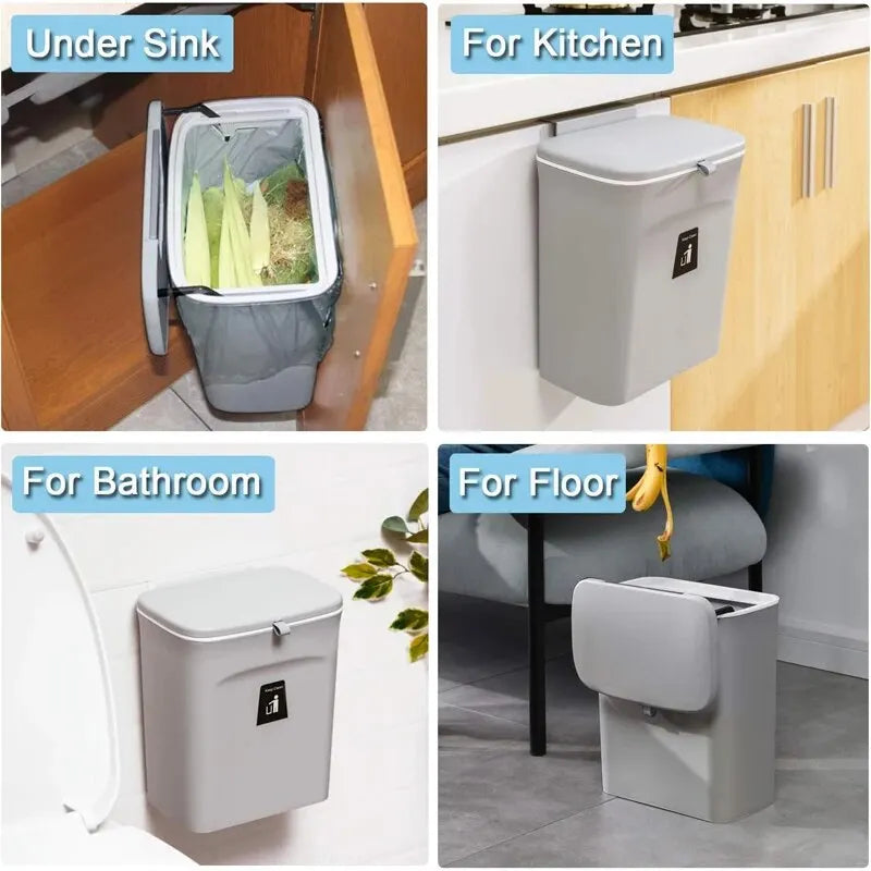 Wall-Mounted Trash Can with Lid, 7/10L