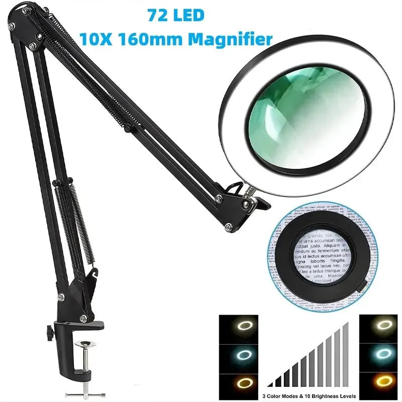 72 LED Magnifying Glass 8X/10X USB Light