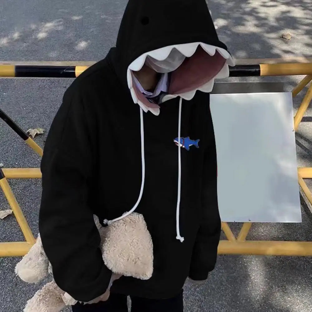 Kawaii Shark Patchwork Hoodie - Unisex Casual Pullover