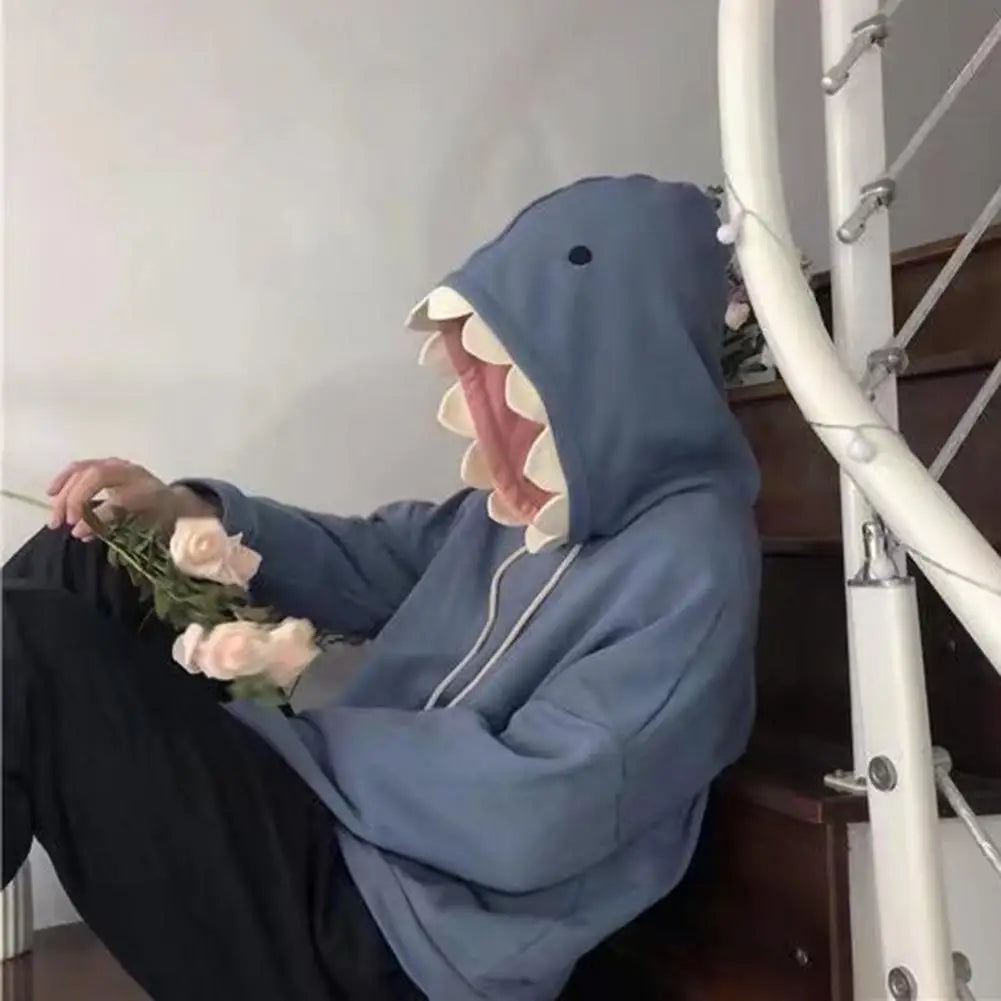 Kawaii Shark Patchwork Hoodie - Unisex Casual Pullover