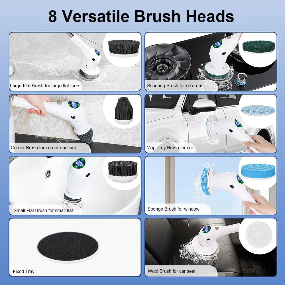 8-in-1 Electric Cleaning Brush, Wireless Rotating Scrubber