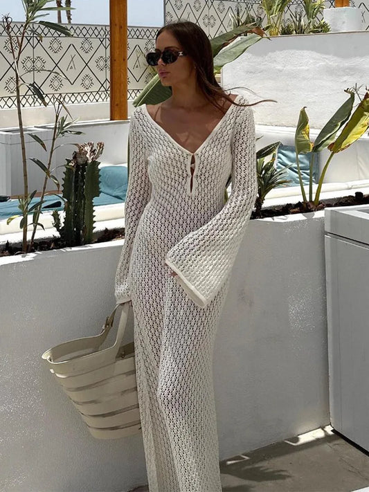 Women's Deep V-Neck Backless Knit Cover-Up